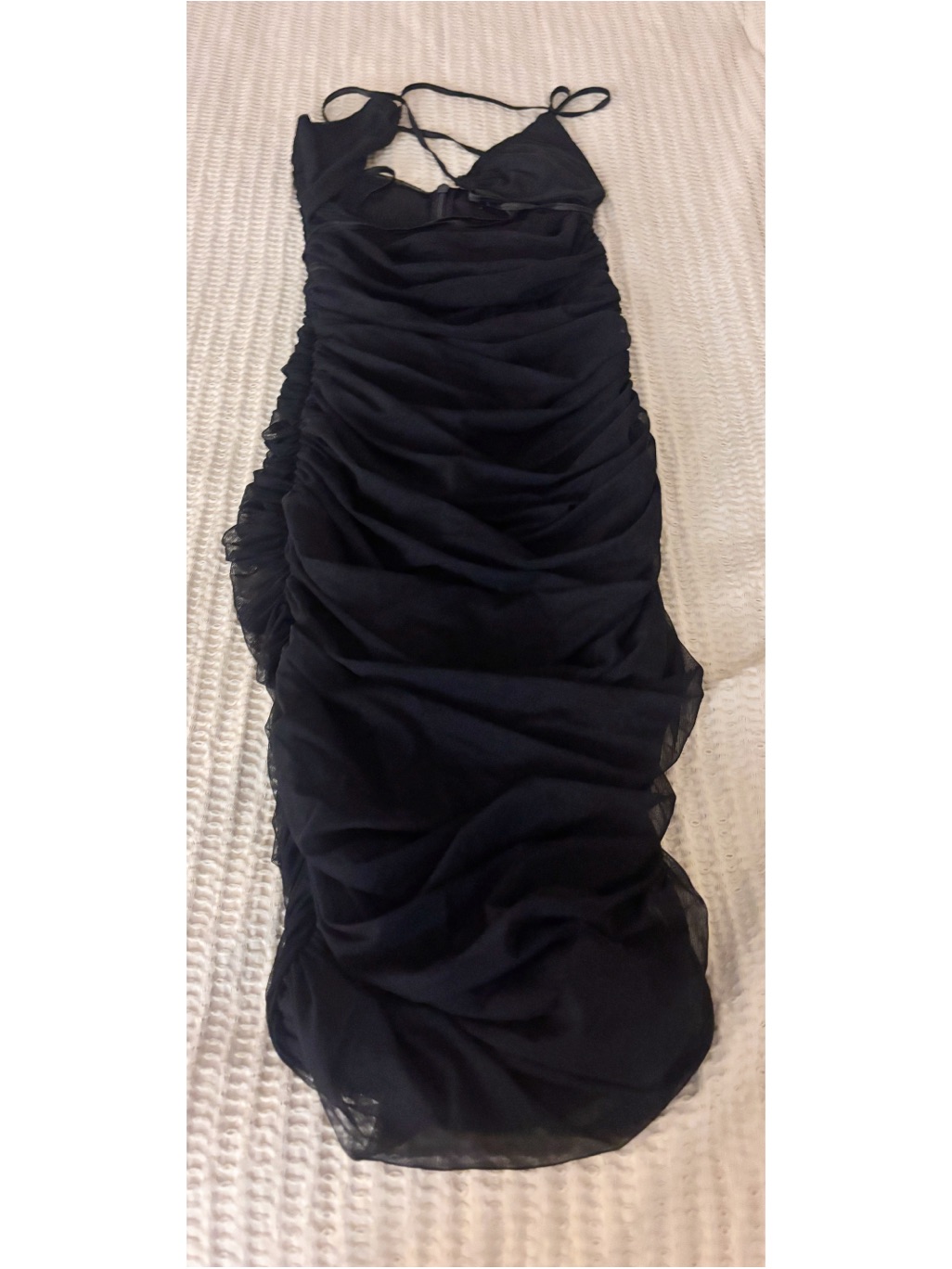 Nwt Leau Seoul Black Strappy Mesh Ruched Dress — image 2 of 3